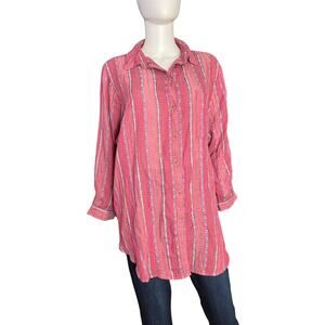 Pilcro Anthropologie Pink Lurex Tunic Button-Down Size M